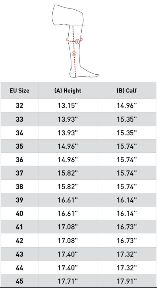 Sizing Chart for Horze Polar Thermo Boots