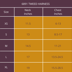 Sizing Chart for Shires Digby & Fox Tweed Dog Harness