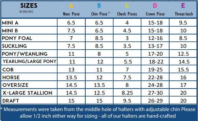 Sizing Chart for SmartPak Double Stitch Halter