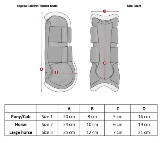 Sizing Chart for LeMieux Capella Leather Tendon Boots