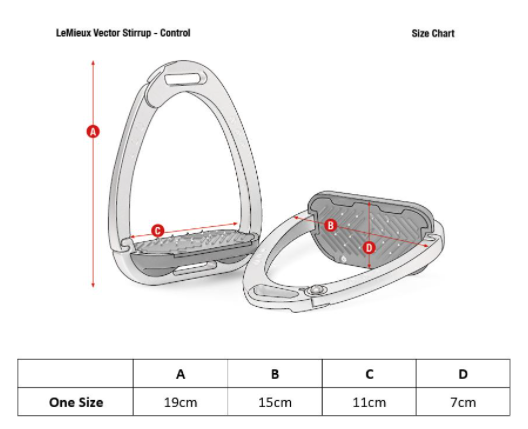 Sizing Chart for LeMieux Vector Control Stirrup