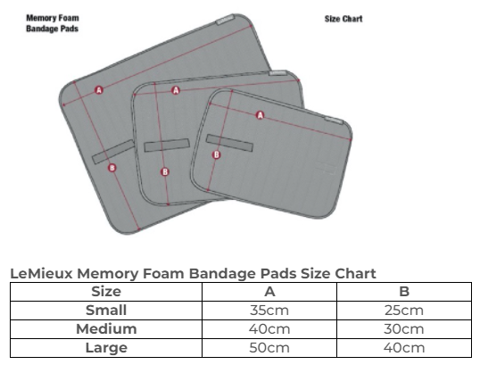 Sizing Chart for LeMieux Memory Foam Bandage Pads