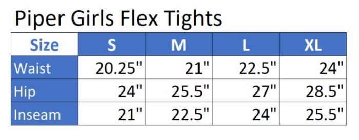 Sizing Chart for Piper Girls Flex Tights by SmartPak - Knee Patch - Clearance!