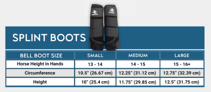 Sizing Chart for J5 Equine Premium Splint Boots