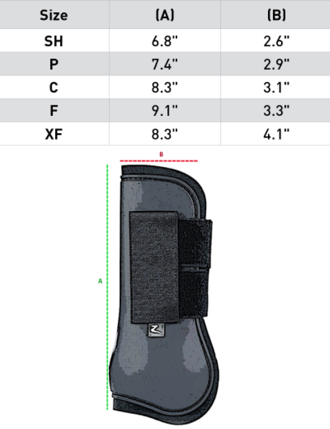 Sizing Chart for Horze Adepto Tendon Boots