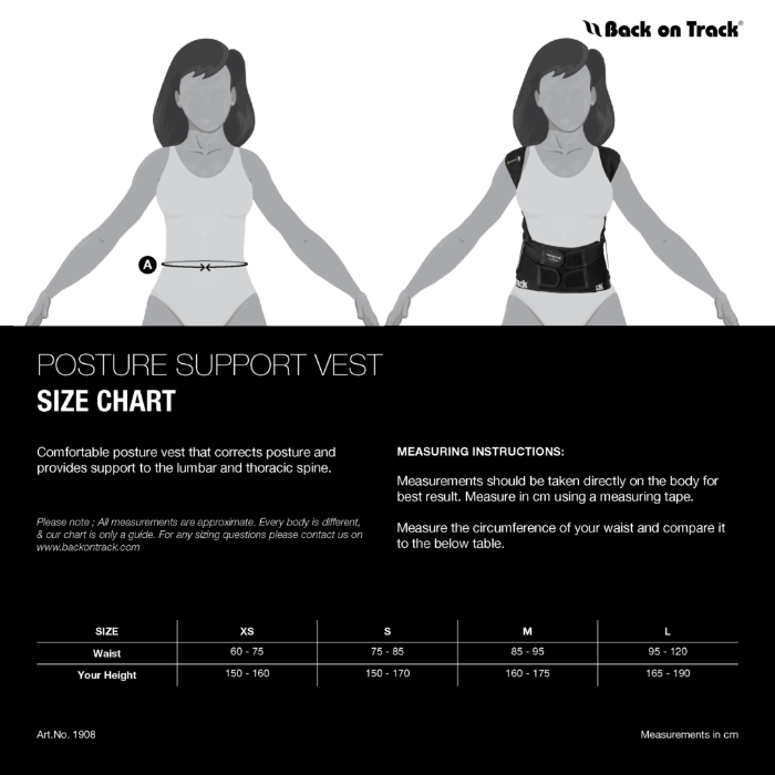 Sizing Chart for Back on Track Posture Reminder
