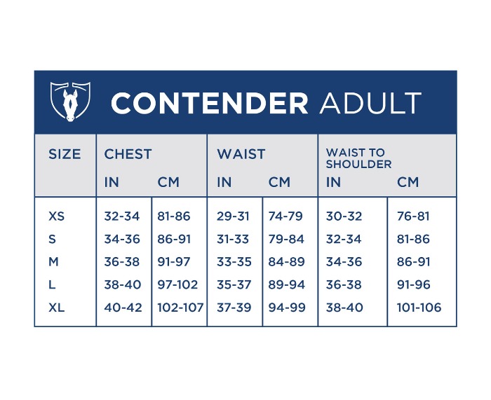 Sizing Chart for Tipperary Contender ASTM Body Protector