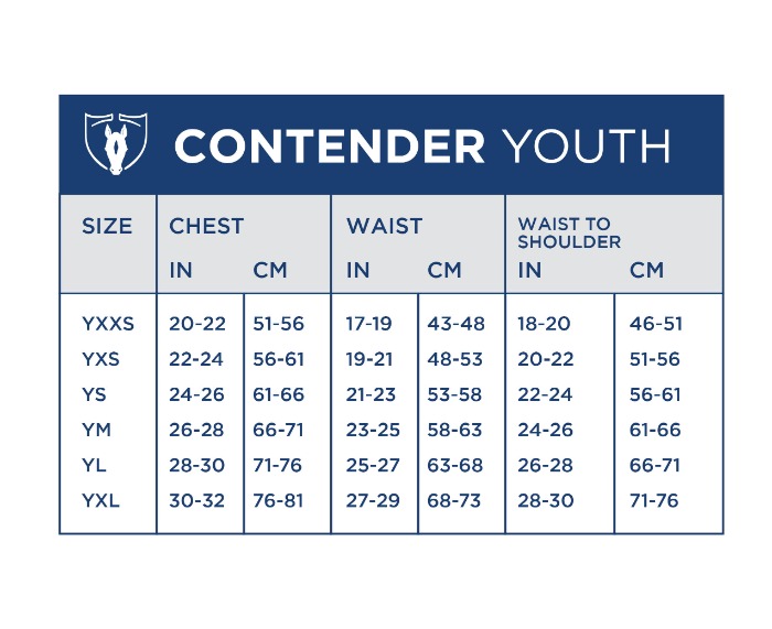 Sizing Chart for Tipperary Contender Children's ASTM Body Protector