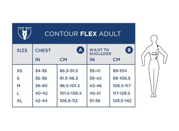 Sizing Chart for Tipperary Contour Flex Back Protector