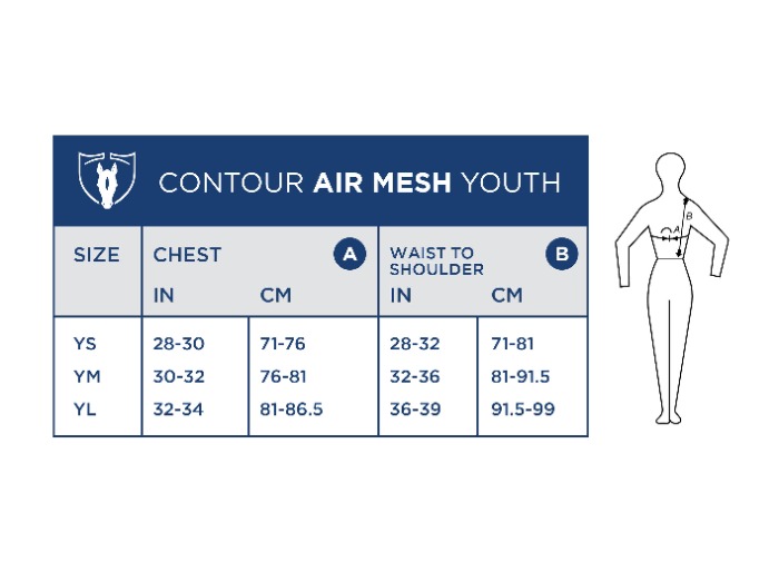 Sizing Chart for Tipperary Contour Children's Air Mesh Back Protector
