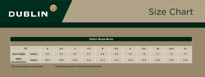 Sizing Chart for Dublin Boyne Boots