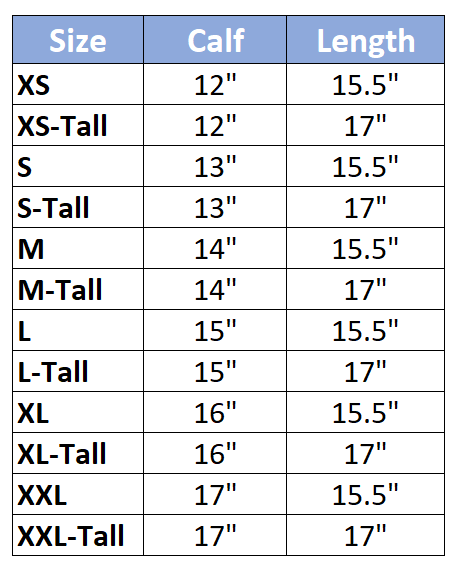 Sizing Chart for Hadley Leather Back Zip Half Chap