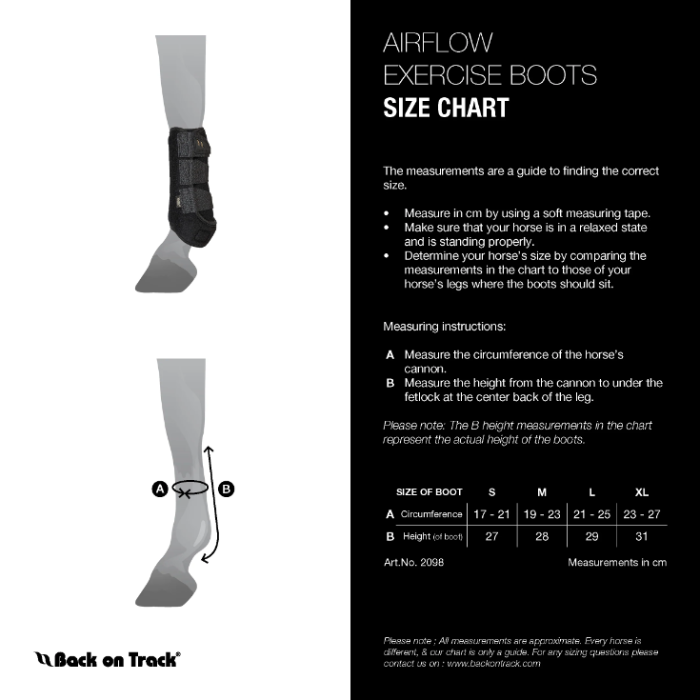 Sizing Chart for Back On Track Airflow Exercise Boots