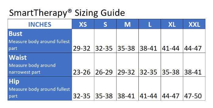 Sizing Chart for SmartTherapy&reg; ThermoBalance&reg; Ceramic Short Sleeve1/4 Zip Top