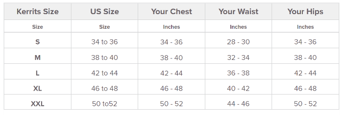 Sizing Chart for Kerrits Men's Softshell Riding Jacket