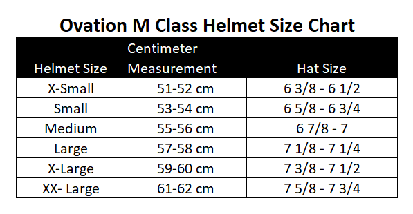 Sizing Chart for Ovation M Class MIPS Helmet 