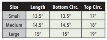 Sizing Chart for Professional's Choice Deluxe Fly Boots