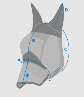Sizing Chart for WeatherBeeta ComFiTec Deluxe Fine Mesh Fly Mask with Ears and Nose
