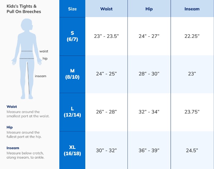 Sizing Chart for Piper Kids Mid-Weight Tights by SmartPak - Knee Patch