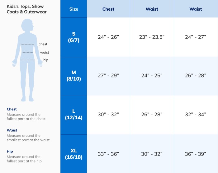 Sizing Chart for Piper SmartCore&trade; Long Sleeve ¼ Zip Girls Sun Shirt - Limited Edition