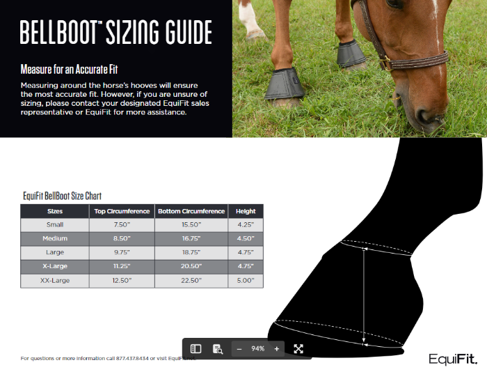Sizing Chart for Equifit Essential Bell Boot w/ SheepsWool Top