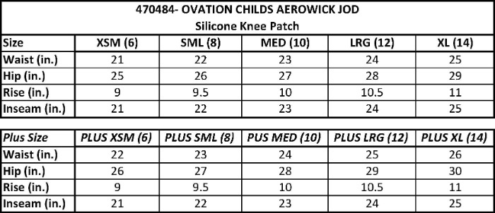 Sizing Chart for Ovation Aerowick Pull On Silicone Knee Patch Jod