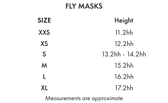Sizing Chart for Premier Equine Buster Xtra Fly Mask