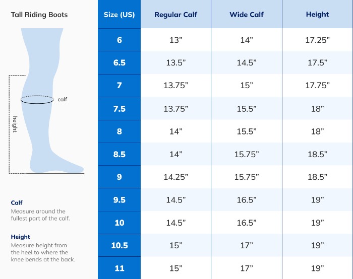 Sizing Chart for Eliza Lace Up Tall Boot by SmartPak