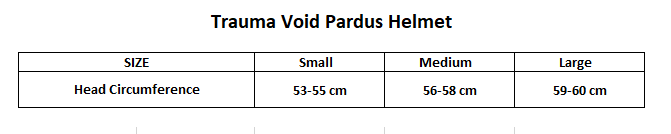 Sizing Chart for Trauma Void Pardus Smooth Shell Helmet