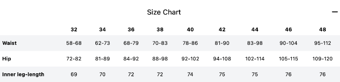 Sizing Chart for Fager Freya Hybrid Knee Patch Breeches