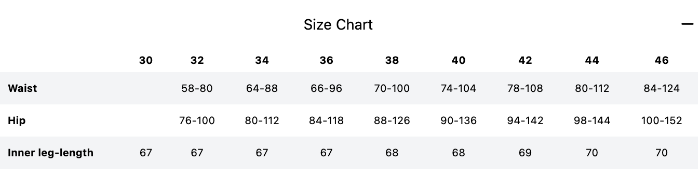 Sizing Chart for Fager Loui Active Full Seat Tights