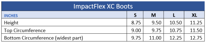 Sizing Chart for SmartPak ImpactFlex XC Boots