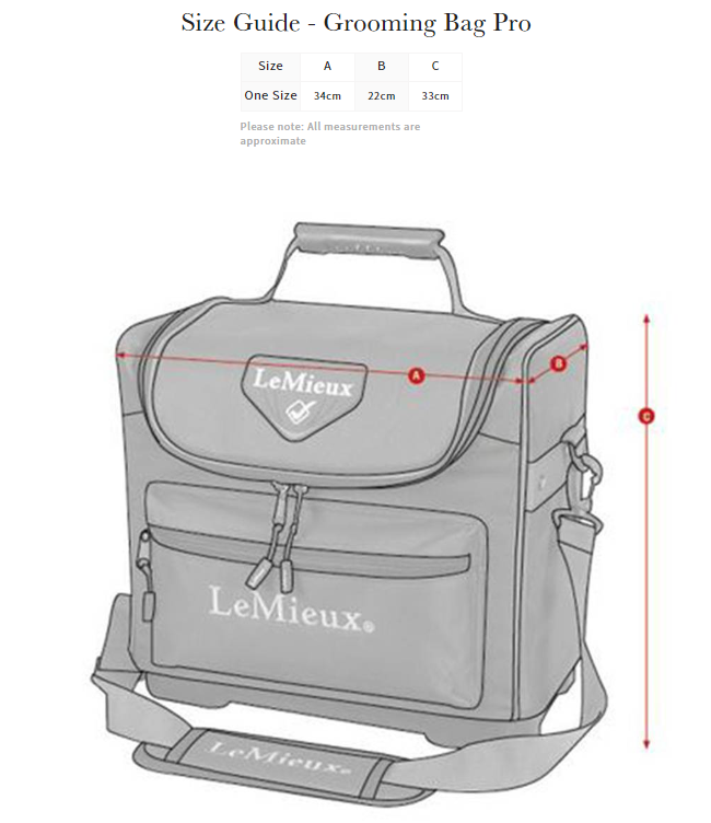 Sizing Chart for LeMieux Elite Pro Grooming Bag