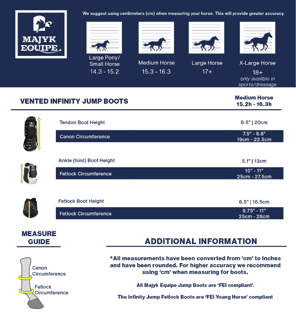 Sizing Chart for Majyk Equipe Infinity Vented Tendon Jump Boot - Front