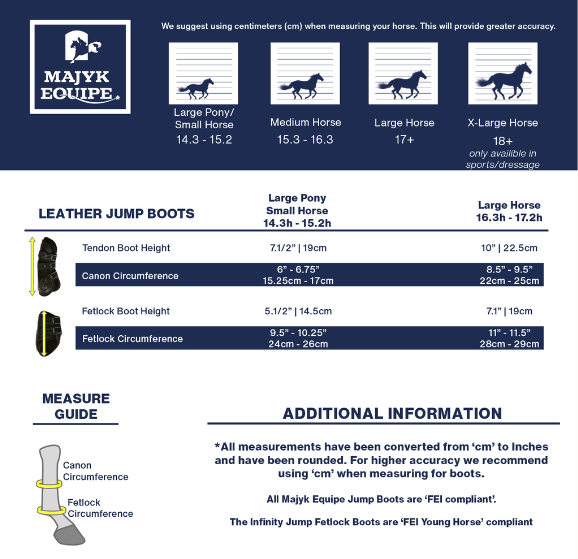 Sizing Chart for Boyd Martin Leather Tendon Show Jumping Boot