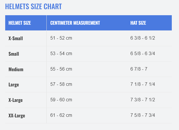 Sizing Chart for One K Defender CCS MIPS Helmet