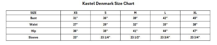 Sizing Chart for Kastel Signature 1/4 Zip Short Sleeve Sun Shirt
