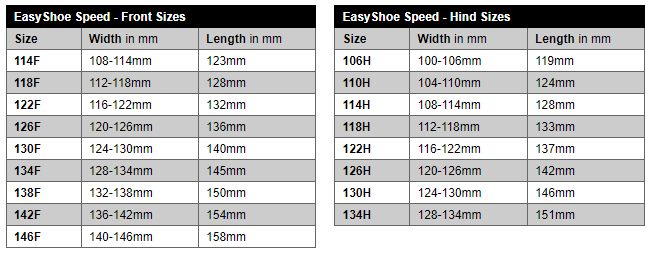 Sizing Chart for EasyShoe Speed Glue On Shoe