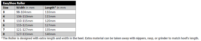 Sizing Chart for EasyShoe Roller Glue On Shoe