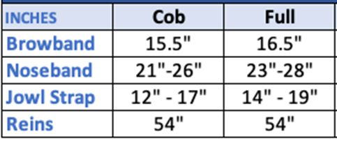 Sizing Chart for SmartPak Convertible Bitless Bridle