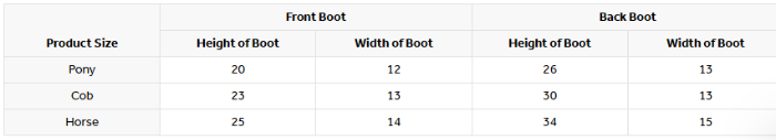 Sizing Chart for Horseware Signature Travel Boots