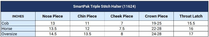 Sizing Chart for SmartPak Triple Stitch Halter