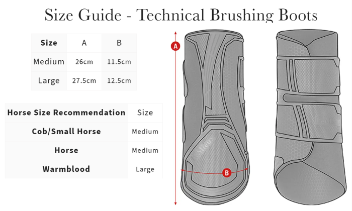 Sizing Chart for LeMieux Technical Brushing Boots
