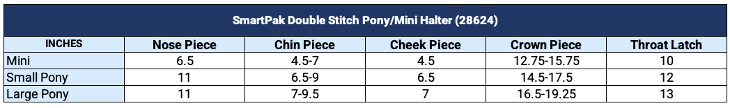 Sizing Chart for SmartPak Double Stitch Pony/Mini Halter