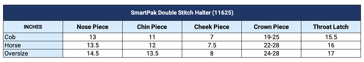 Sizing Chart for SmartPak Double Stitch Halter
