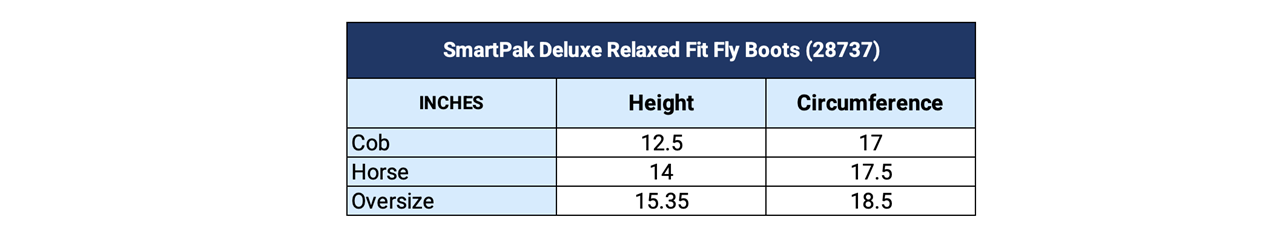 Sizing Chart for SmartPak Deluxe Relaxed Fit Fly Boots
