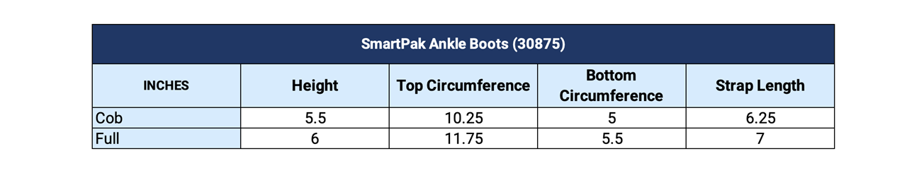 Sizing Chart for SmartPak Ankle Boots