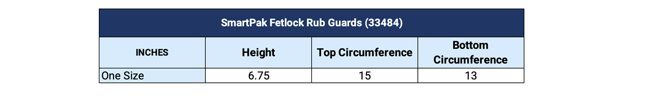 Sizing Chart for SmartPak Fetlock Rub Guards