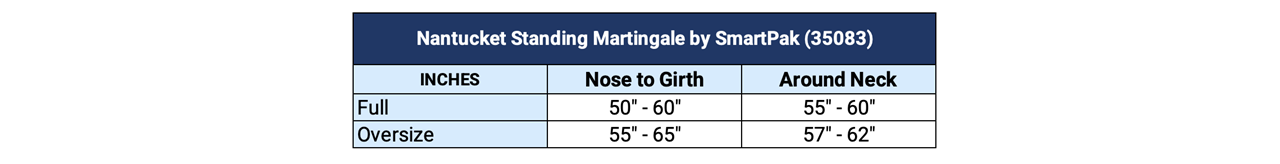 Sizing Chart for Nantucket Standing Martingale by SmartPak