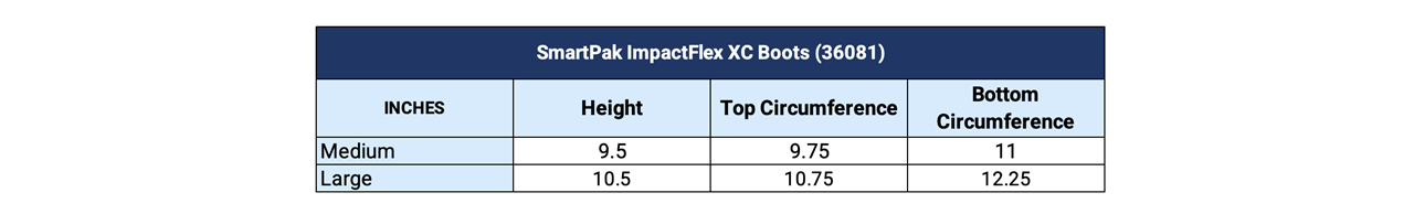 Sizing Chart for SmartPak ImpactFlex XC Boots
